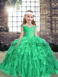Long Sleeves Lace Up Floor Length Beading and Ruffles Child Pageant Dress