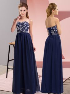 Navy Blue Sleeveless Chiffon Lace Up Prom Dress for Prom and Party
