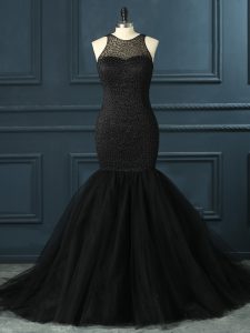 Classical Beading Prom Dresses Black Zipper Sleeveless Floor Length