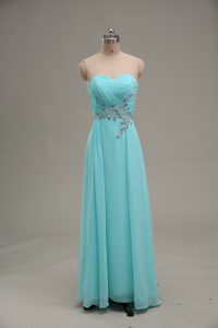 Empire Prom Dresses Aqua Blue Sweetheart Chiffon Sleeveless Floor Length Zipper