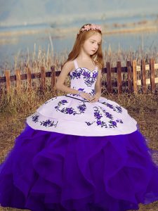 Nice Ball Gowns Little Girl Pageant Gowns Purple Straps Sleeveless Floor Length Lace Up