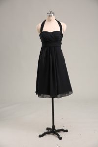 Attractive Black Empire Halter Top Sleeveless Chiffon Mini Length Zipper Ruching Prom Evening Gown