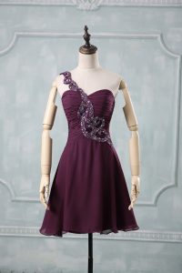 Dark Purple Sleeveless Beading and Ruching Prom Evening Gown