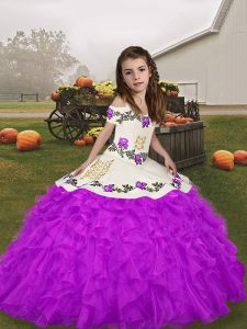 Luxurious Straps Sleeveless Organza Kids Pageant Dress Beading and Ruffles Lace Up