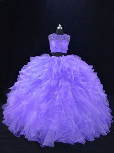 Great Organza Sleeveless Floor Length Quinceanera Dress and Beading and Ruffles