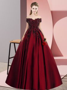 Romantic Wine Red A-line Lace Quinceanera Gown Zipper Satin Sleeveless Floor Length