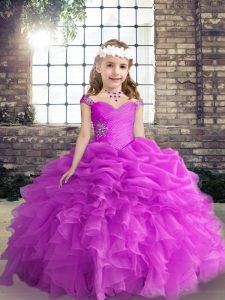 Beauteous Sleeveless Beading and Ruffles and Pick Ups Lace Up Child Pageant Dress