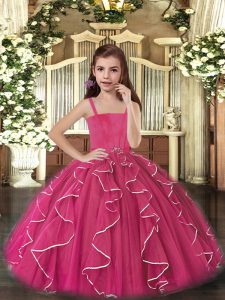 New Arrival Fuchsia Pageant Dress Womens Party and Wedding Party with Ruffles Straps Sleeveless Lace Up