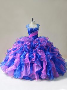Multi-color Ball Gowns Straps Sleeveless Organza Floor Length Zipper Beading and Ruffles Sweet 16 Quinceanera Dress