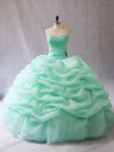 Sleeveless Floor Length Beading and Pick Ups Lace Up Quinceanera Dress with Apple Green