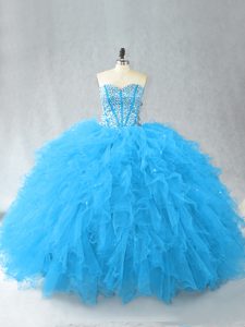 Tulle Sleeveless Floor Length Quinceanera Gown and Beading and Ruffles