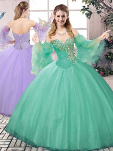 Apple Green Sleeveless Beading Floor Length Sweet 16 Dresses