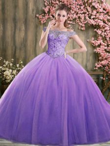High Quality Sleeveless Floor Length Beading Lace Up Vestidos de Quinceanera with Lavender