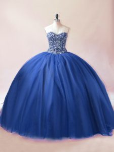 Great Floor Length Lace Up Quinceanera Dress Blue for Sweet 16 and Quinceanera with Beading