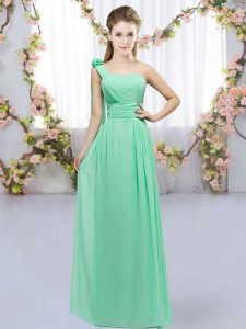 Superior Chiffon One Shoulder Sleeveless Lace Up Hand Made Flower Quinceanera Court of Honor Dress in Turquoise
