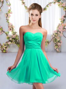 Colorful Turquoise Lace Up Court Dresses for Sweet 16 Ruching Sleeveless Mini Length