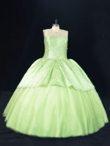 Dazzling Yellow Green Quinceanera Gowns Sweet 16 and Quinceanera with Beading Scoop Sleeveless Lace Up