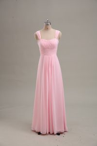 Floor Length A-line Sleeveless Baby Pink Prom Evening Gown Zipper
