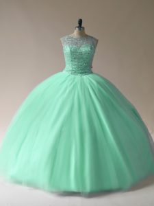 Exceptional Floor Length Ball Gowns Sleeveless Apple Green Quinceanera Dress Lace Up