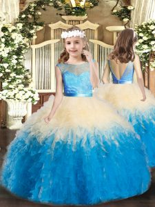 Cheap Multi-color Sleeveless Lace and Ruffles Floor Length Little Girls Pageant Gowns