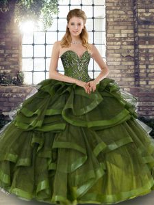 Perfect Floor Length Ball Gowns Sleeveless Olive Green Sweet 16 Dresses Lace Up