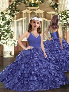 Floor Length Zipper Pageant Dress Toddler Lavender for Party and Sweet 16 and Wedding Party with Ruffles