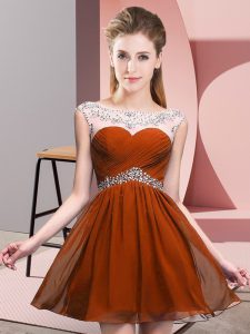 Rust Red Backless Prom Dress Beading Sleeveless Mini Length
