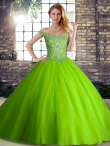 Off The Shoulder Sleeveless Brush Train Lace Up Vestidos de Quinceanera Tulle