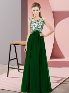 Romantic Dark Green Sleeveless Floor Length Beading and Appliques Zipper Bridesmaid Gown