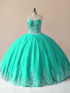 Great Turquoise Sweet 16 Quinceanera Dress Sweet 16 and Quinceanera with Embroidery Sweetheart Sleeveless Lace Up