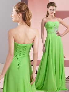 Lace Up Sweetheart Beading and Ruching Prom Evening Gown Chiffon Long Sleeves
