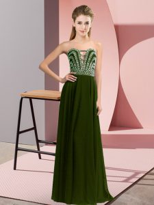 Designer Olive Green Chiffon Lace Up Evening Dress Sleeveless Floor Length Beading