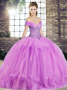 Perfect Lilac Sleeveless Beading and Ruffles Floor Length Quinceanera Gowns