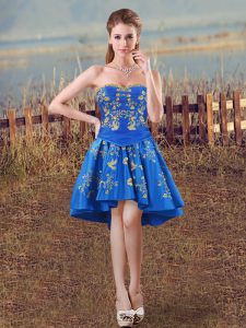 Fashion A-line Evening Dress Royal Blue Sweetheart Taffeta Sleeveless High Low Lace Up