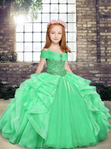 Straps Sleeveless Girls Pageant Dresses Floor Length Beading and Ruffles Organza