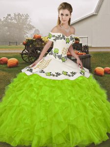 Organza Sleeveless Floor Length Quinceanera Gown and Embroidery and Ruffles