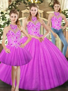 High Quality Lilac Lace Up Quinceanera Gown Embroidery Sleeveless Floor Length