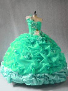 Latest Turquoise Sweet 16 Quinceanera Dress Sweet 16 and Quinceanera with Pick Ups and Hand Made Flower One Shoulder Sle