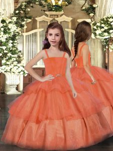 Orange Red Kids Pageant Dress Party and Sweet 16 and Wedding Party with Ruffled Layers Straps Sleeveless Lace Up