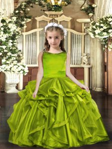 Elegant Floor Length Lace Up Pageant Dresses Olive Green for Party and Wedding Party with Ruffles