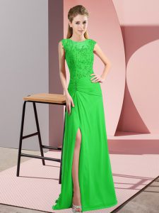 Comfortable Floor Length Column/Sheath Sleeveless Green Dress for Prom Lace Up