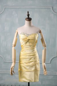 Beading and Ruching Dress for Prom Yellow Side Zipper Sleeveless Mini Length