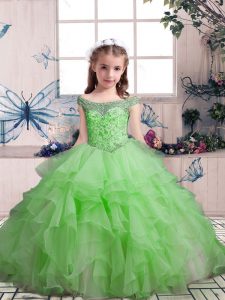 Latest Organza Sleeveless Floor Length Girls Pageant Dresses and Beading and Ruffles