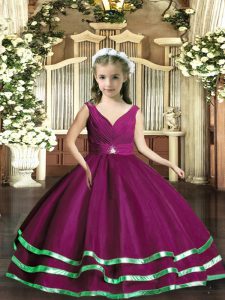 Sleeveless Backless Floor Length Beading and Ruching Pageant Gowns For Girls