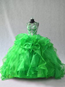 Pretty Lace Up 15th Birthday Dress Green for Sweet 16 and Quinceanera with Beading and Ruffles