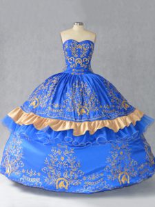 Blue Sweetheart Neckline Embroidery and Bowknot Quinceanera Gown Sleeveless Lace Up