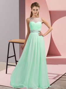Apple Green Empire Beading Dress for Prom Backless Chiffon Sleeveless Floor Length