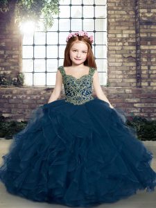 Sleeveless Beading and Ruffles Lace Up Pageant Dress for Girls