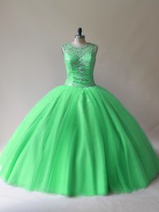 Custom Made Green Scoop Lace Up Beading Sweet 16 Quinceanera Dress Sleeveless