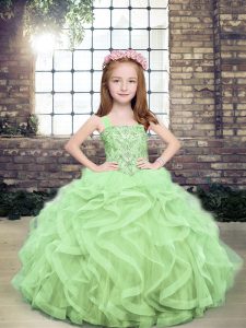 Beading and Ruffles Little Girls Pageant Dress Wholesale Yellow Green Lace Up Sleeveless Floor Length